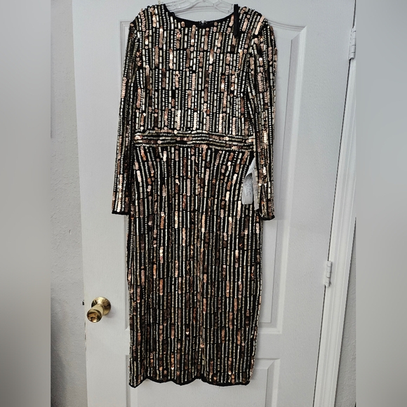 NWT Mac Duggal Black Long-Sleeve Embellished Midi-Dress 93590 SZ 10 - Picture 3 of 12